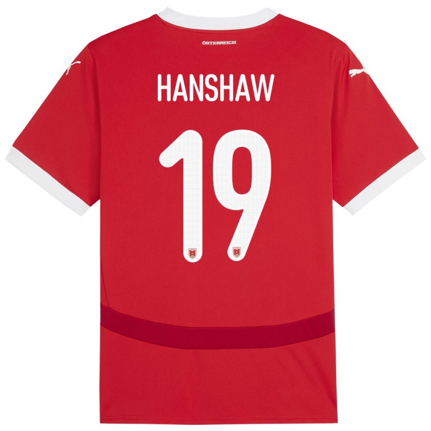 Bambino Maglia Austria Verena Hanshaw #19 Rosso Kit Gara Home 24-26 Maglietta