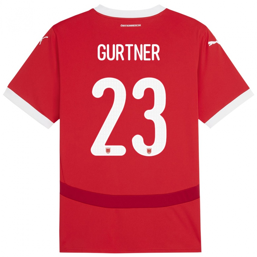 Bambino Maglia Austria Andrea Gurtner #23 Rosso Kit Gara Home 24-26 Maglietta