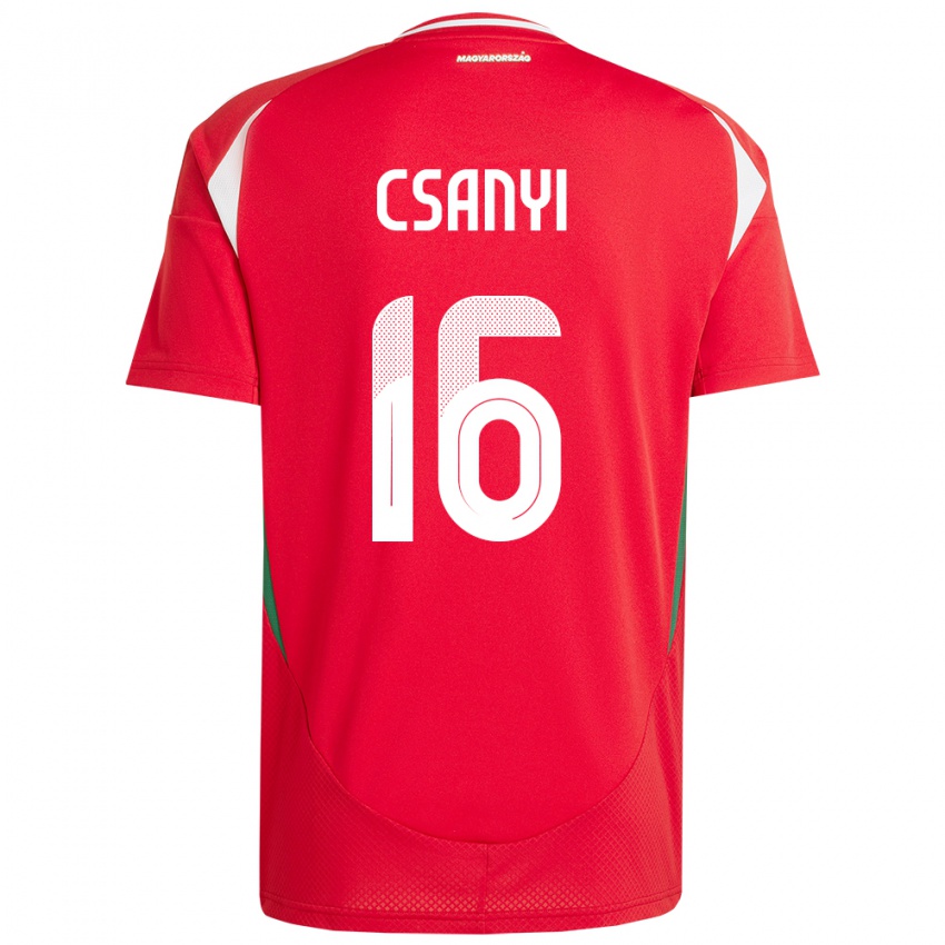 Bambino Maglia Ungheria Diána Csányi #16 Rosso Kit Gara Home 24-26 Maglietta