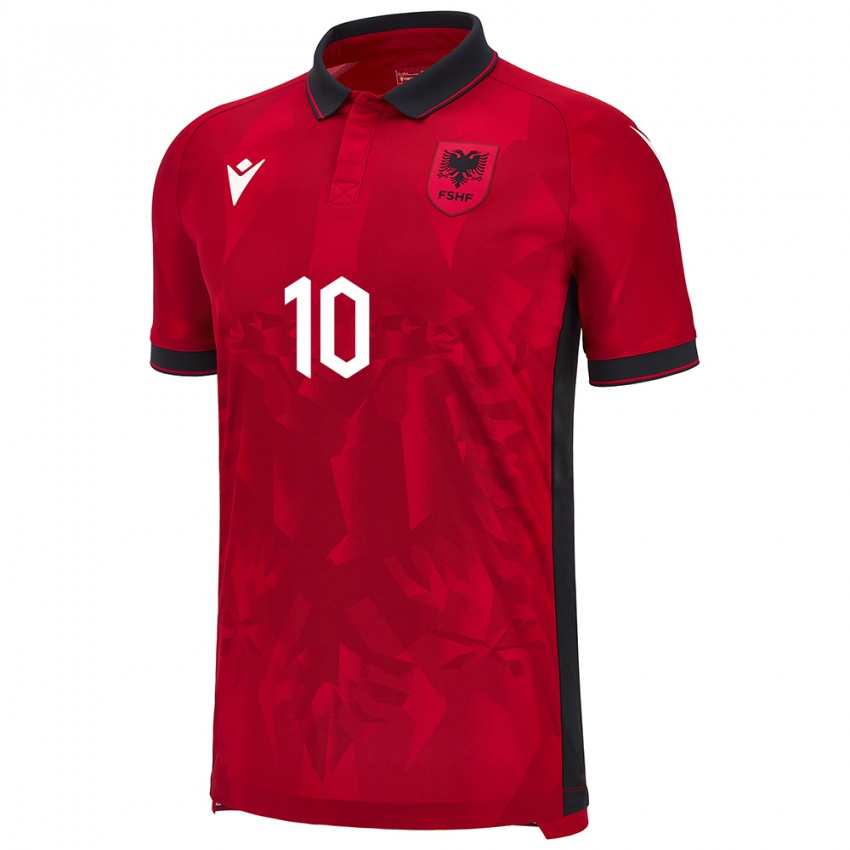 Bambino Maglia Albania Tedi Malaj #10 Rosso Kit Gara Home 24-26 Maglietta