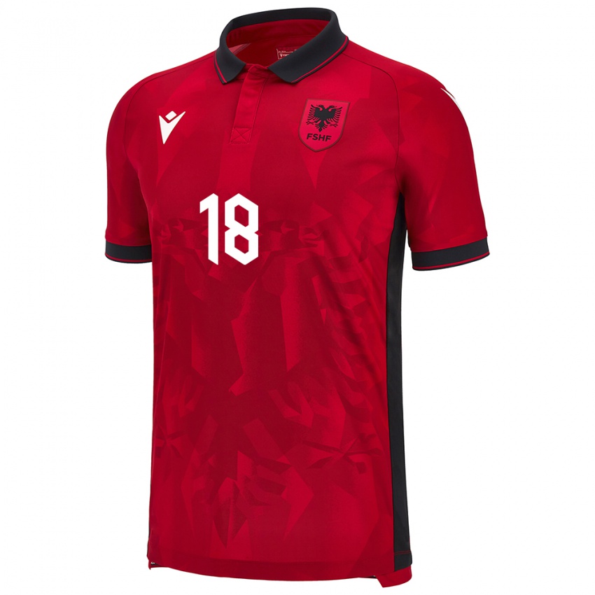 Bambino Maglia Albania Mattia Huqi #18 Rosso Kit Gara Home 24-26 Maglietta