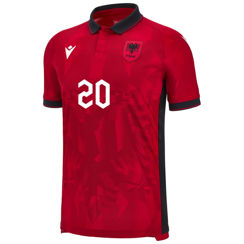 Bambino Maglia Albania Kledi Marinaj #20 Rosso Kit Gara Home 24-26 Maglietta