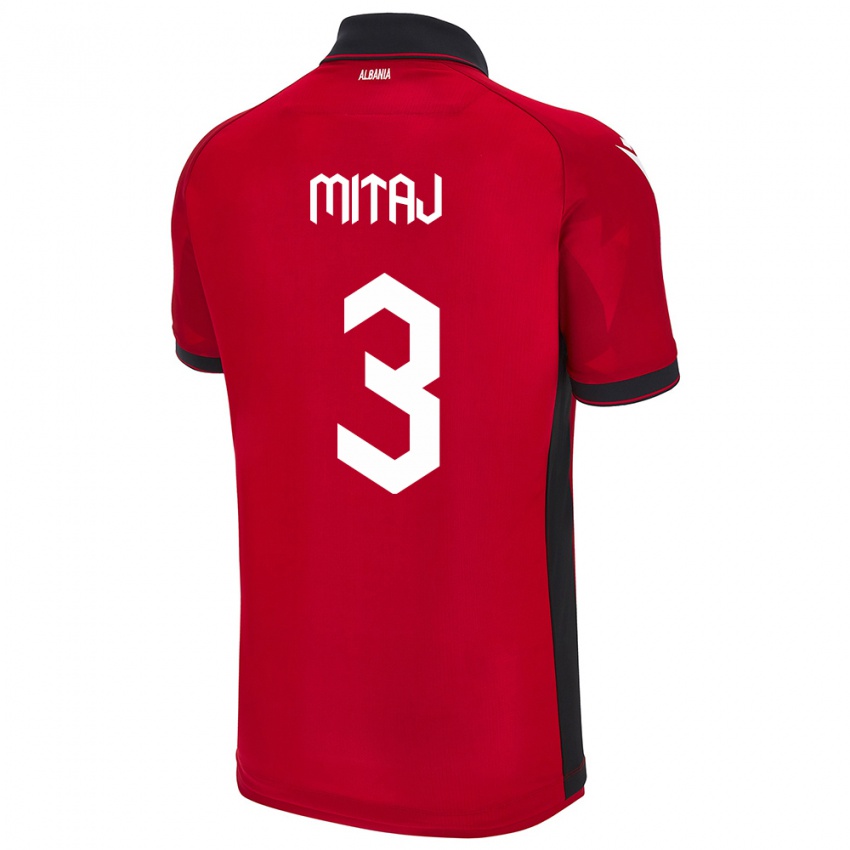 Bambino Maglia Albania Mario Mitaj #3 Rosso Kit Gara Home 24-26 Maglietta