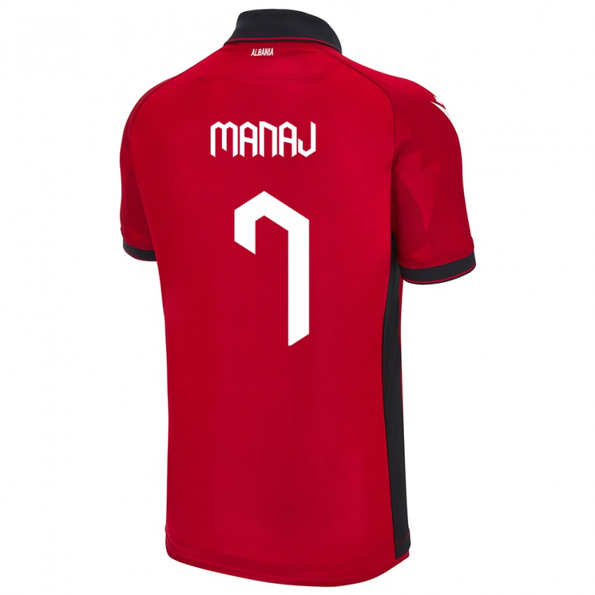 Bambino Maglia Albania Rey Manaj #7 Rosso Kit Gara Home 24-26 Maglietta