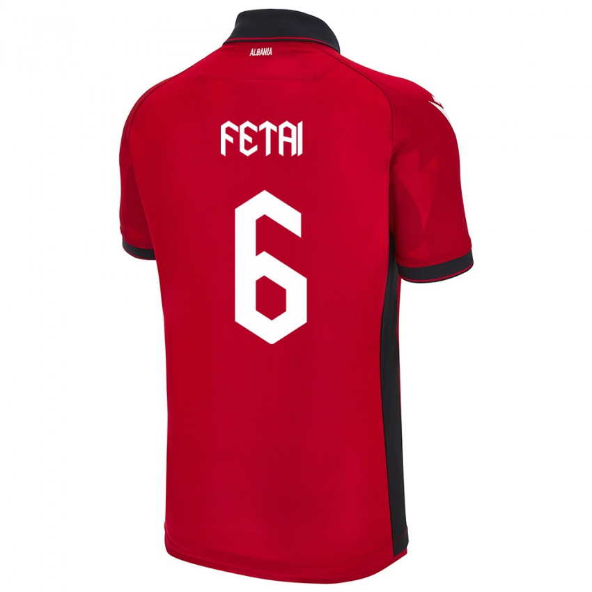 Bambino Maglia Albania Feta Fetai #6 Rosso Kit Gara Home 24-26 Maglietta