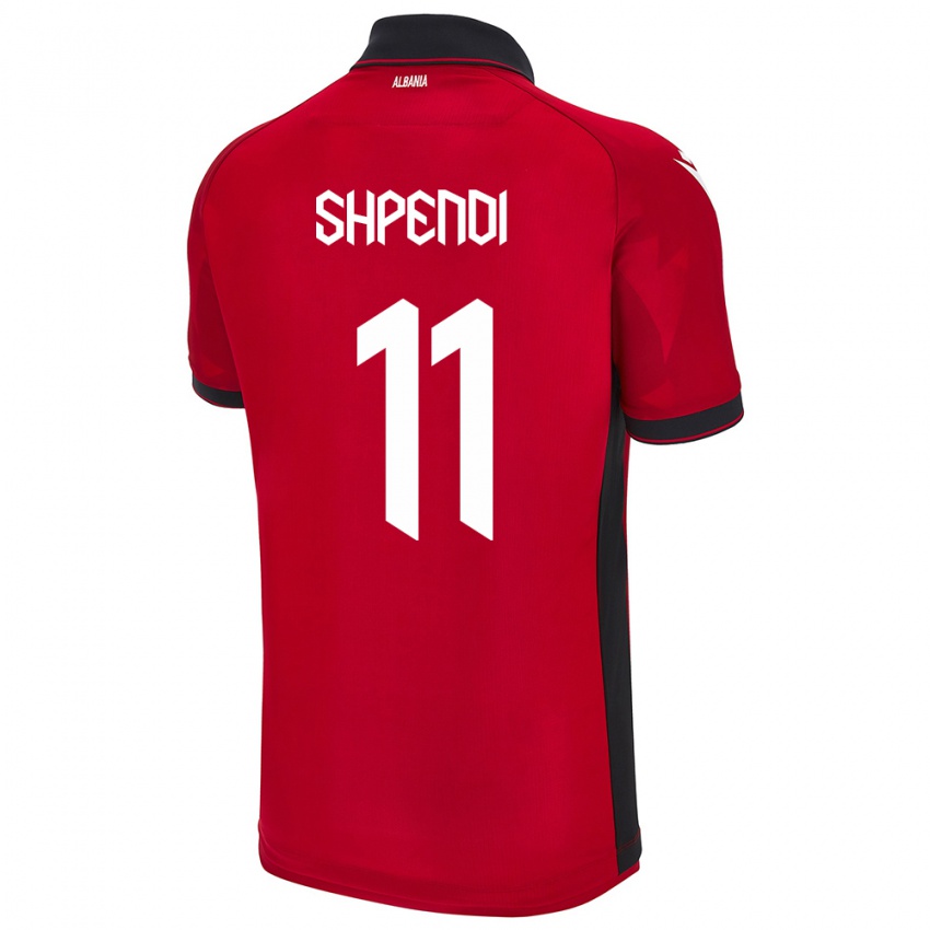 Bambino Maglia Albania Stiven Shpendi #11 Rosso Kit Gara Home 24-26 Maglietta