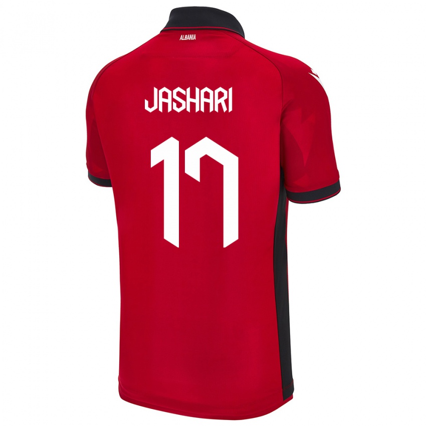 Bambino Maglia Albania Elion Jashari #17 Rosso Kit Gara Home 24-26 Maglietta