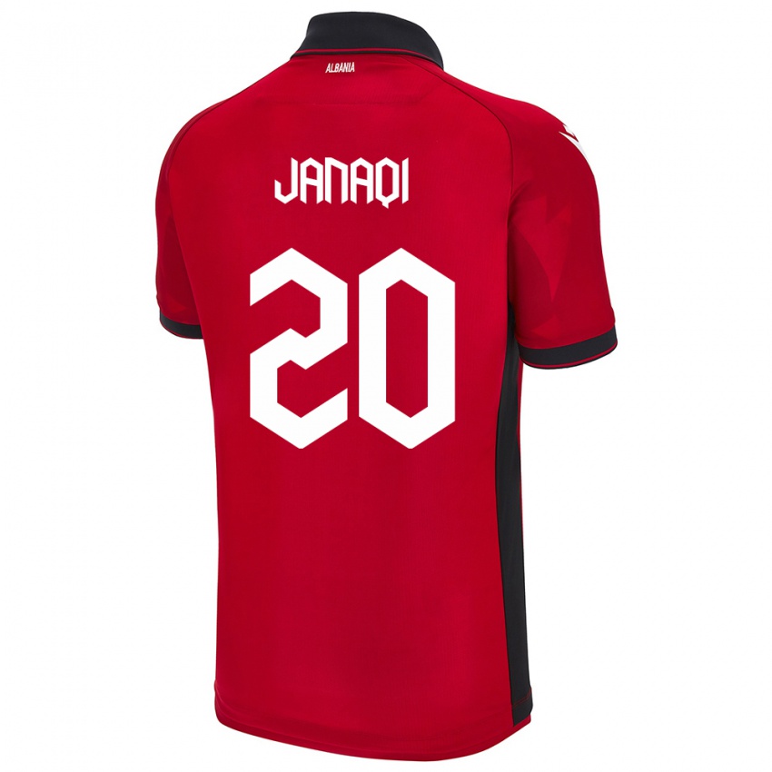 Bambino Maglia Albania Dejvid Janaqi #20 Rosso Kit Gara Home 24-26 Maglietta