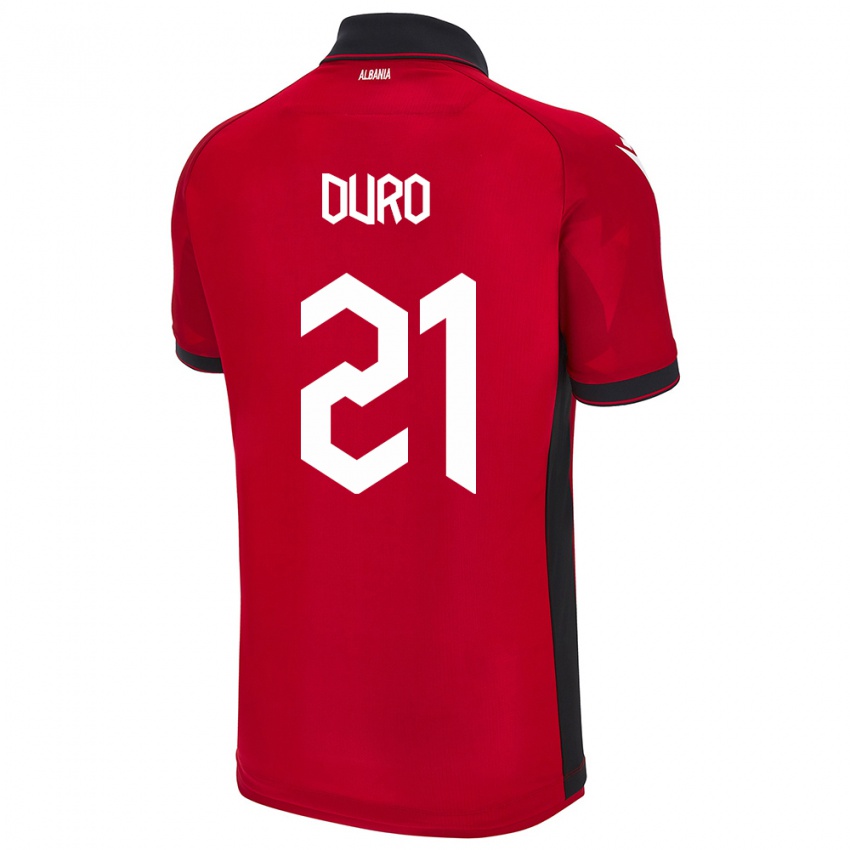 Bambino Maglia Albania Dejvi Duro #21 Rosso Kit Gara Home 24-26 Maglietta