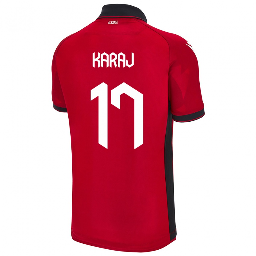 Bambino Maglia Albania Eraldo Karaj #17 Rosso Kit Gara Home 24-26 Maglietta