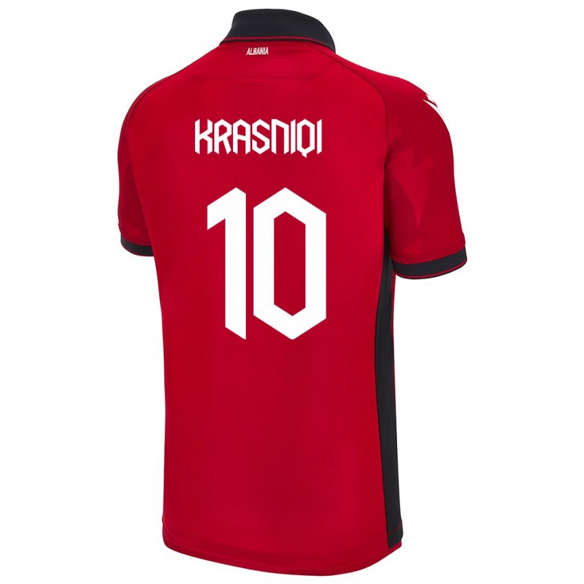 Bambino Maglia Albania Qëndresa Krasniqi #10 Rosso Kit Gara Home 24-26 Maglietta