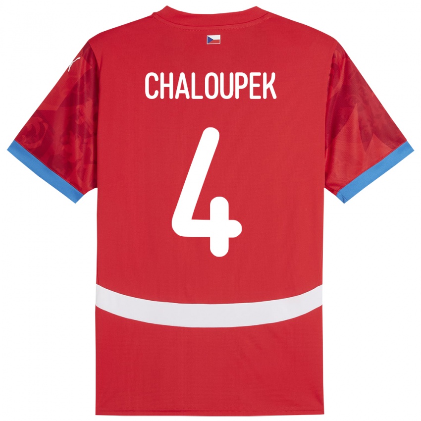 Bambino Maglia Cechia Stepan Chaloupek #4 Rosso Kit Gara Home 24-26 Maglietta