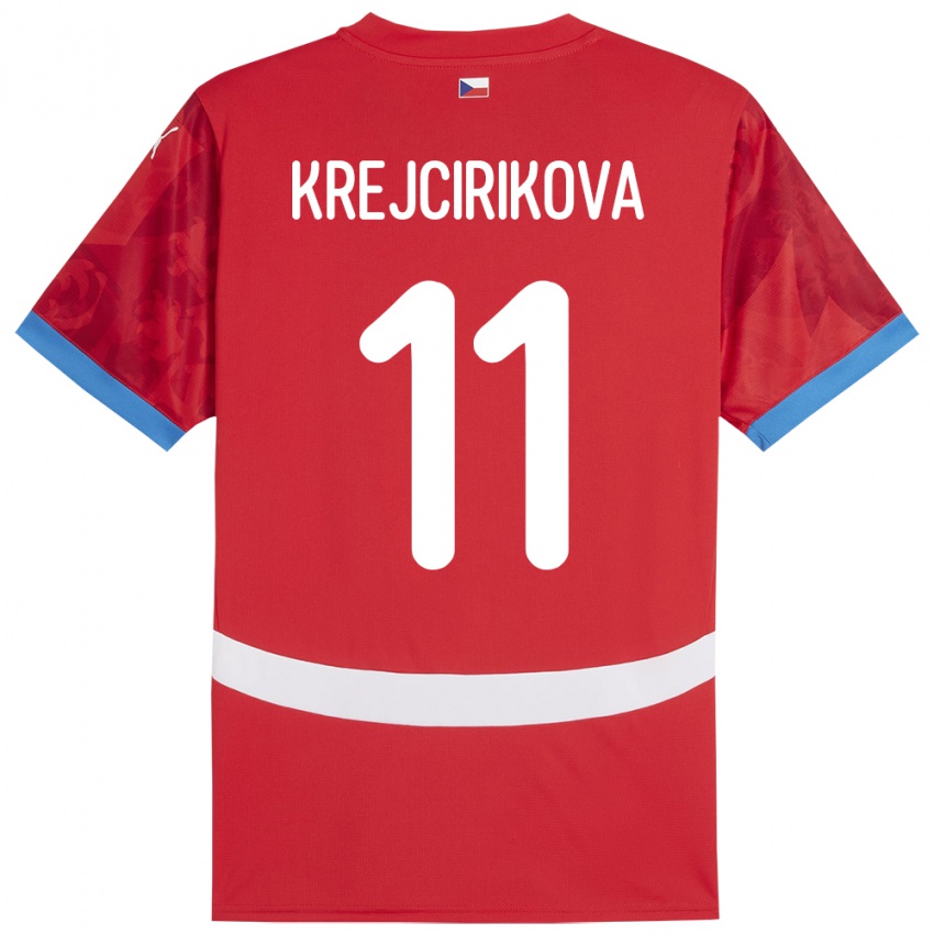 Bambino Maglia Cechia Tereza Krejčiříková #11 Rosso Kit Gara Home 24-26 Maglietta