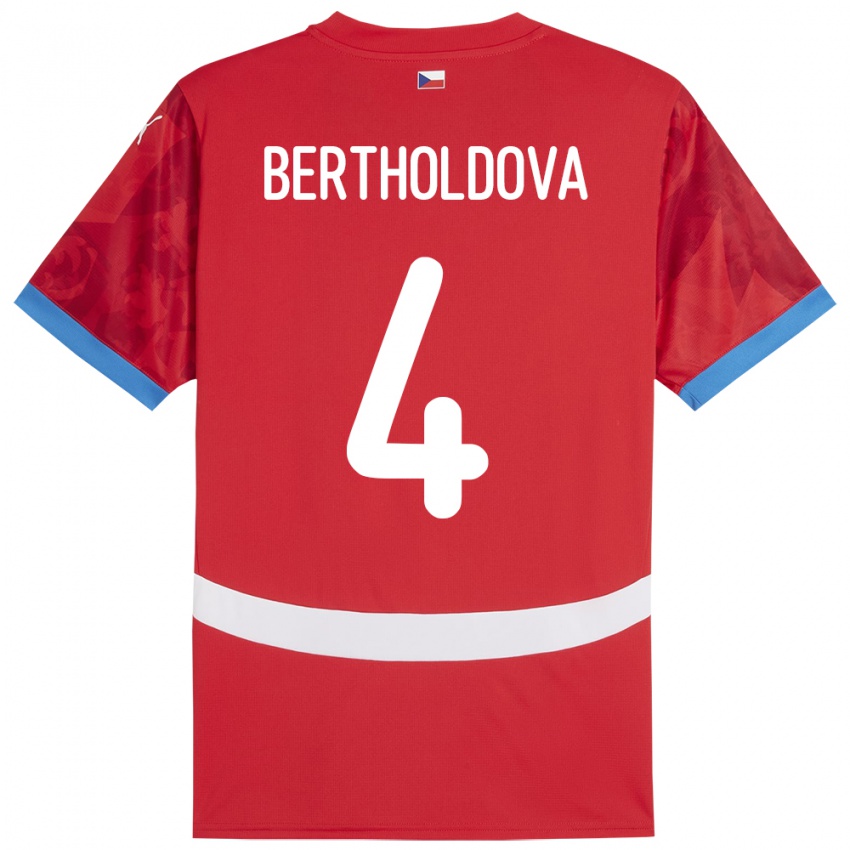 Bambino Maglia Cechia Petra Bertholdová #4 Rosso Kit Gara Home 24-26 Maglietta