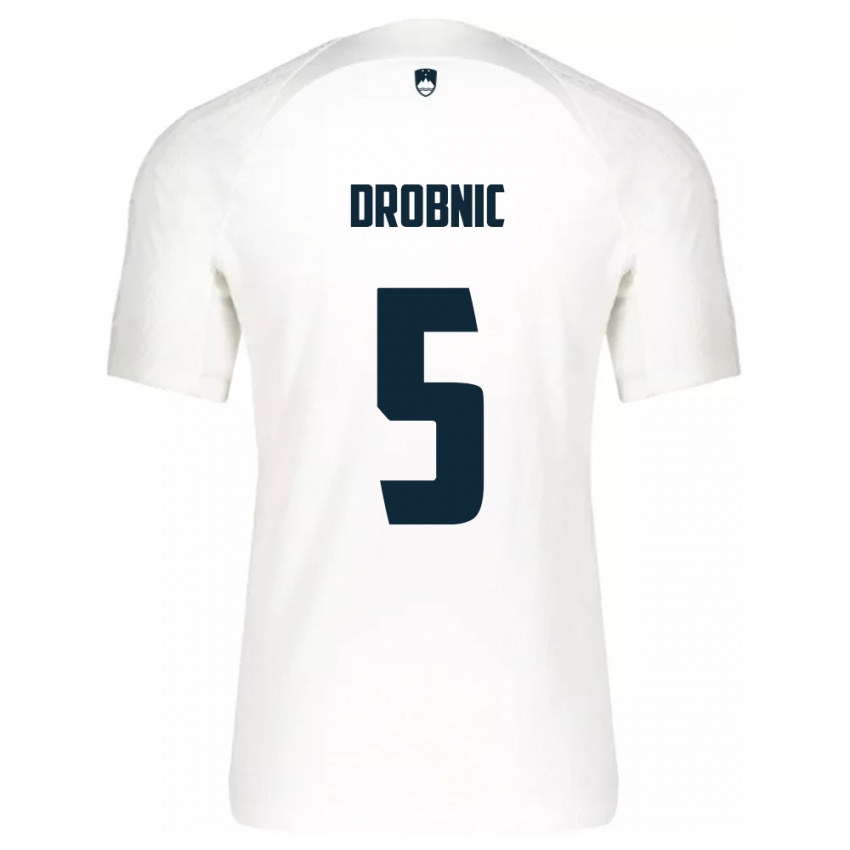 Bambino Maglia Slovenia Dominik Drobnic #5 Bianco Kit Gara Home 24-26 Maglietta