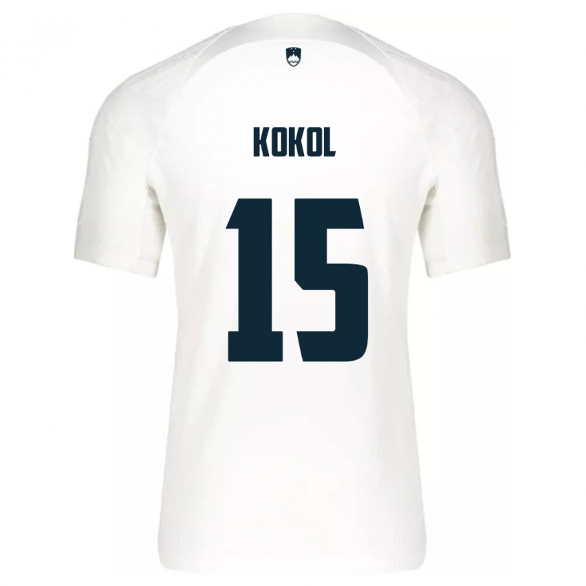 Bambino Maglia Slovenia Luka Kokol #15 Bianco Kit Gara Home 24-26 Maglietta