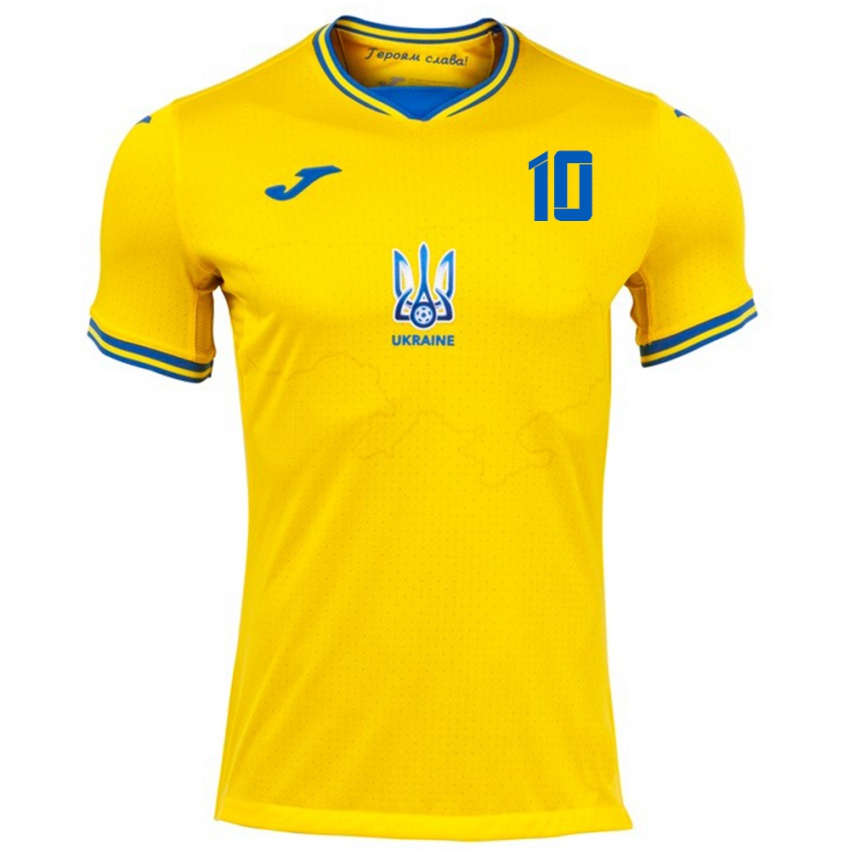 Bambino Maglia Ucraina Mykhaylo Mudryk #10 Giallo Kit Gara Home 24-26 Maglietta