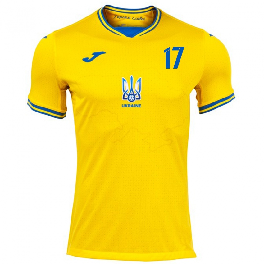 Bambino Maglia Ucraina Ivan Denysov #17 Giallo Kit Gara Home 24-26 Maglietta