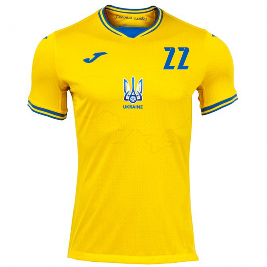 Bambino Maglia Ucraina Viktor Tsukanov #22 Giallo Kit Gara Home 24-26 Maglietta