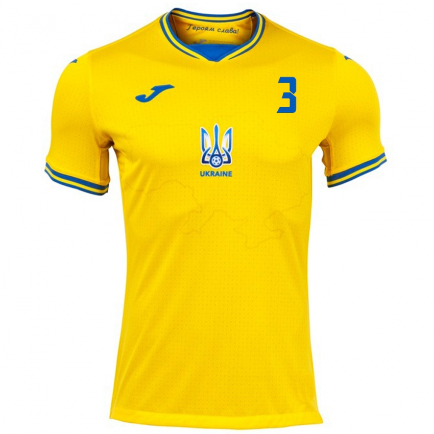 Bambino Maglia Ucraina Ilya Badenko #3 Giallo Kit Gara Home 24-26 Maglietta