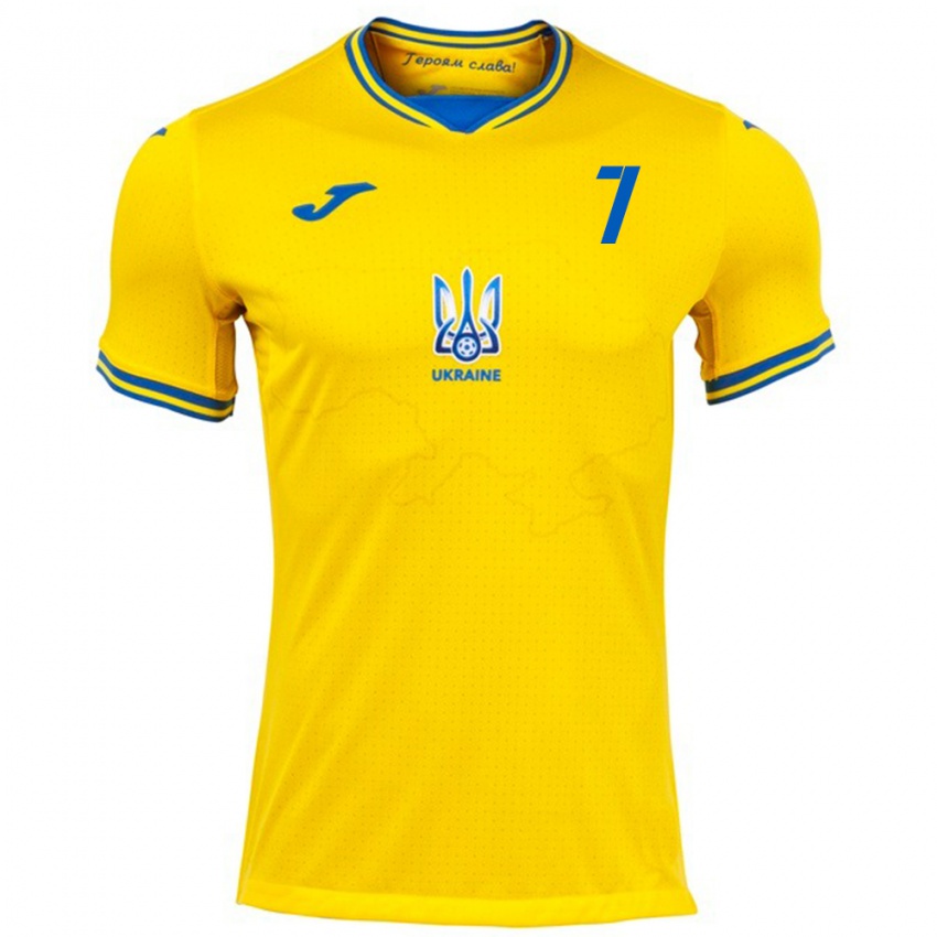 Bambino Maglia Ucraina Yevgen Garmash #7 Giallo Kit Gara Home 24-26 Maglietta