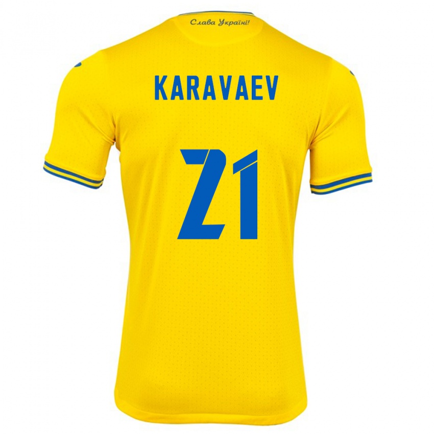 Bambino Maglia Ucraina Oleksandr Karavaev #21 Giallo Kit Gara Home 24-26 Maglietta