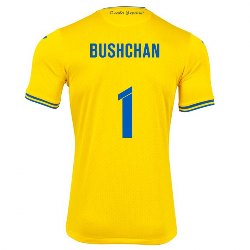 Bambino Maglia Ucraina Georgiy Bushchan #1 Giallo Kit Gara Home 24-26 Maglietta