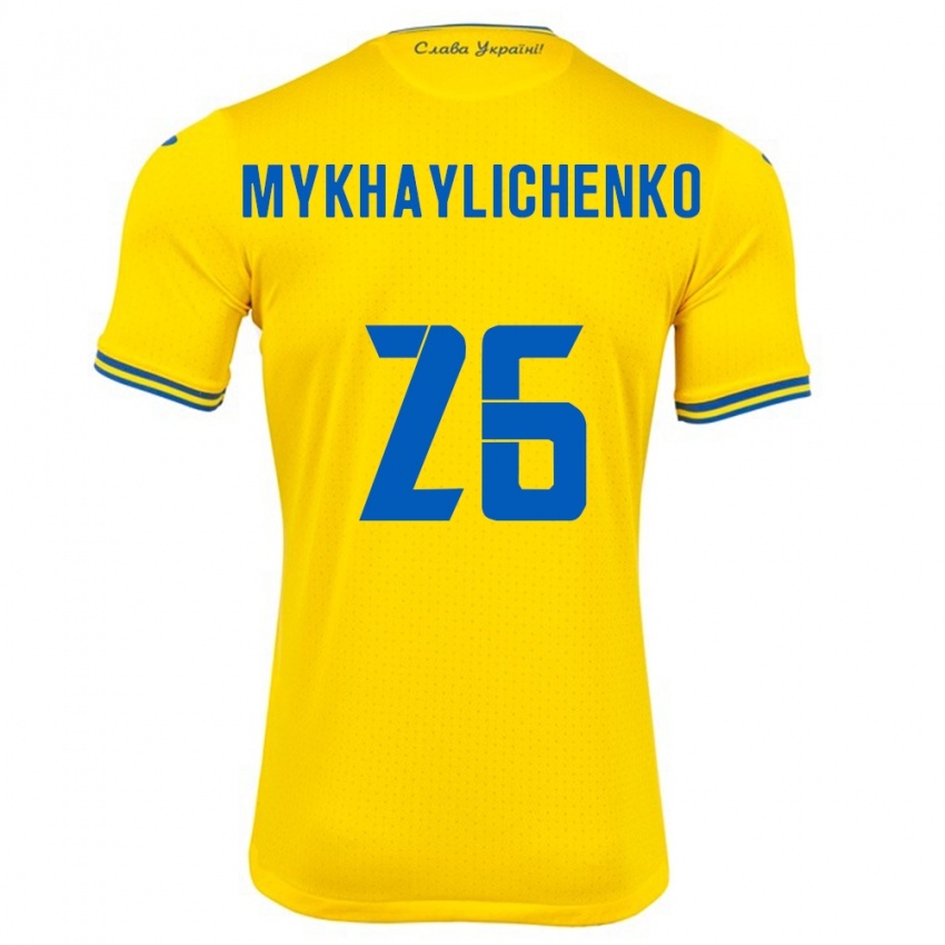 Bambino Maglia Ucraina Bogdan Mykhaylichenko #26 Giallo Kit Gara Home 24-26 Maglietta