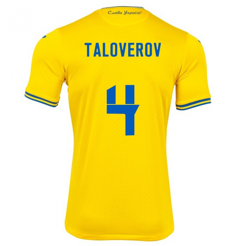 Bambino Maglia Ucraina Maksym Taloverov #4 Giallo Kit Gara Home 24-26 Maglietta