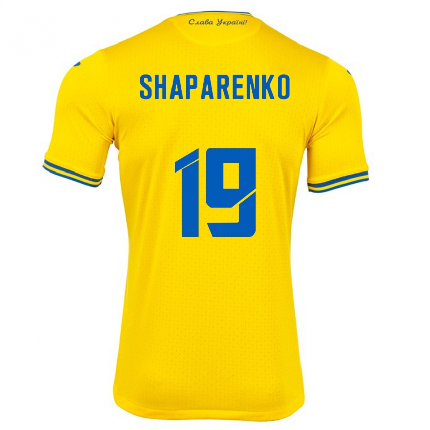 Bambino Maglia Ucraina Mykola Shaparenko #19 Giallo Kit Gara Home 24-26 Maglietta