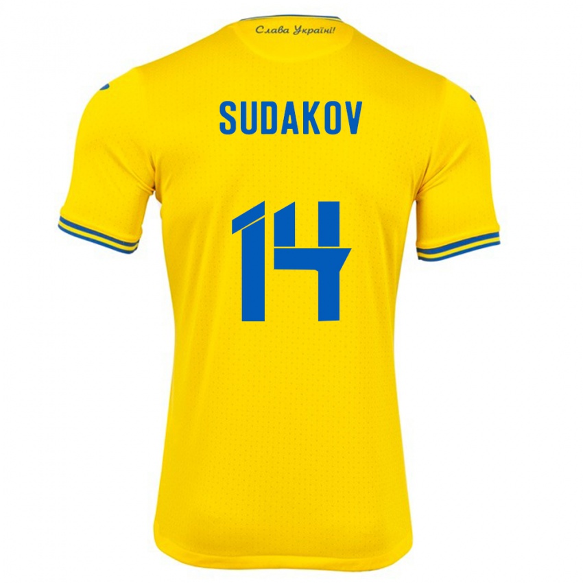 Bambino Maglia Ucraina Georgiy Sudakov #14 Giallo Kit Gara Home 24-26 Maglietta