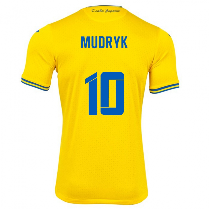 Bambino Maglia Ucraina Mykhaylo Mudryk #10 Giallo Kit Gara Home 24-26 Maglietta