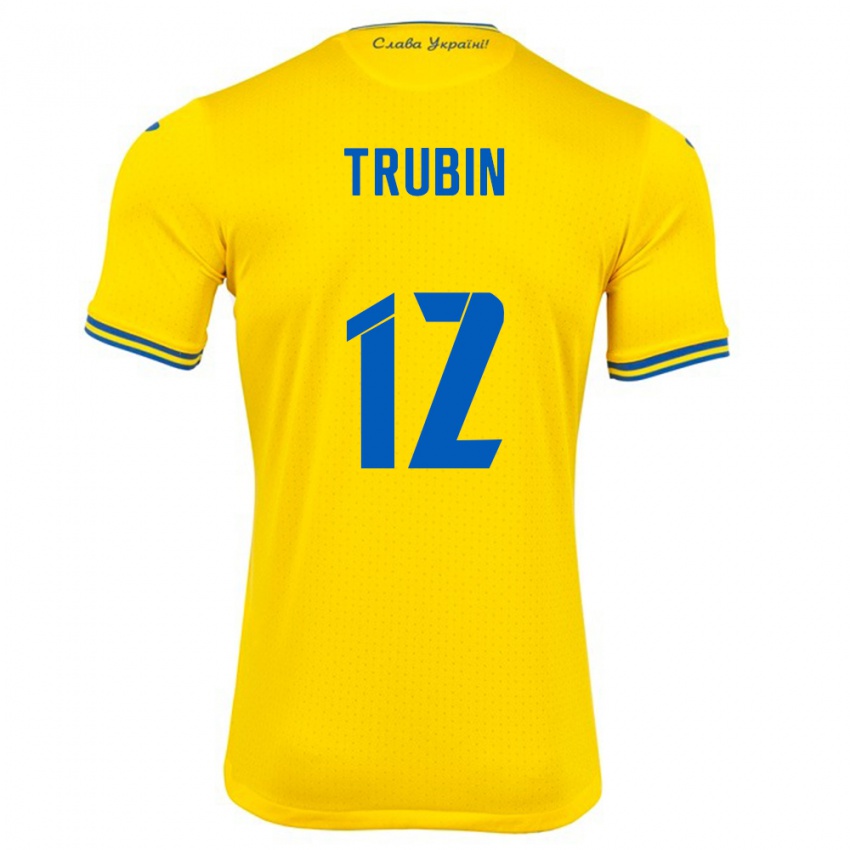 Bambino Maglia Ucraina Anatoliy Trubin #12 Giallo Kit Gara Home 24-26 Maglietta