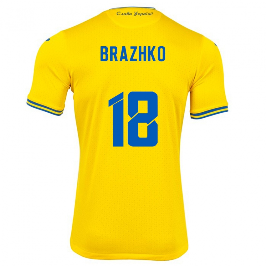 Bambino Maglia Ucraina Volodymyr Brazhko #18 Giallo Kit Gara Home 24-26 Maglietta