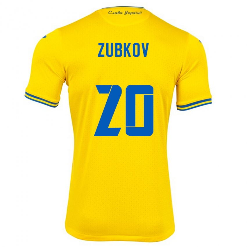 Bambino Maglia Ucraina Oleksandr Zubkov #20 Giallo Kit Gara Home 24-26 Maglietta