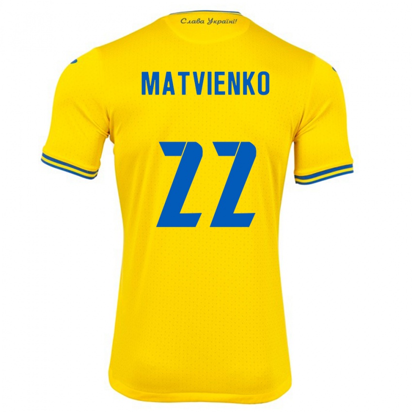 Bambino Maglia Ucraina Mykola Matvienko #22 Giallo Kit Gara Home 24-26 Maglietta