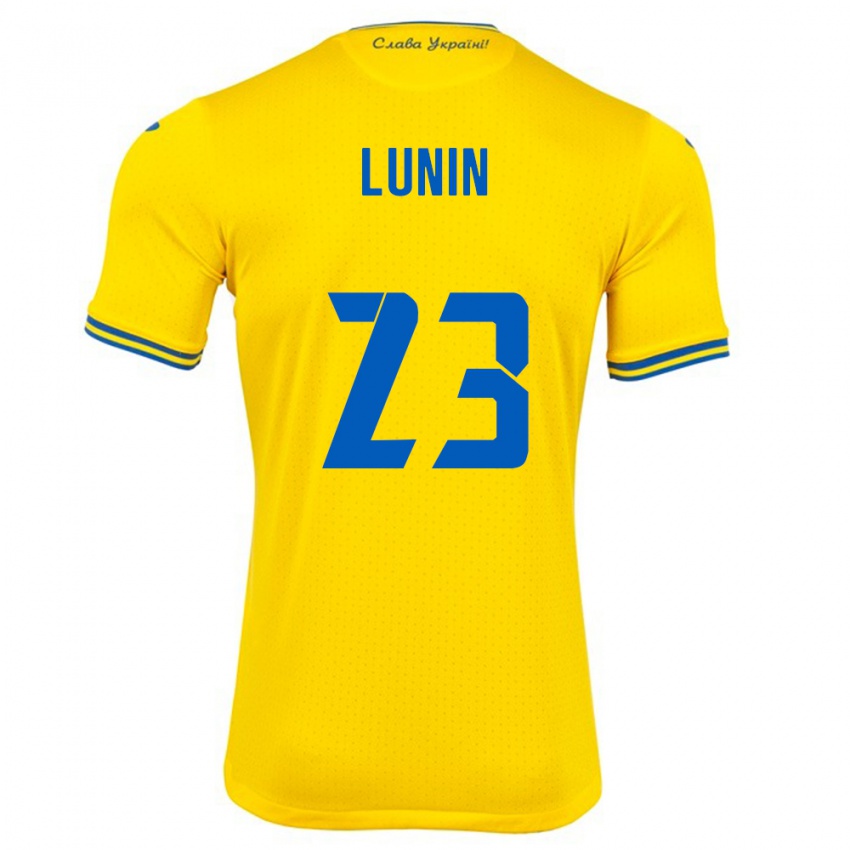 Bambino Maglia Ucraina Andriy Lunin #23 Giallo Kit Gara Home 24-26 Maglietta