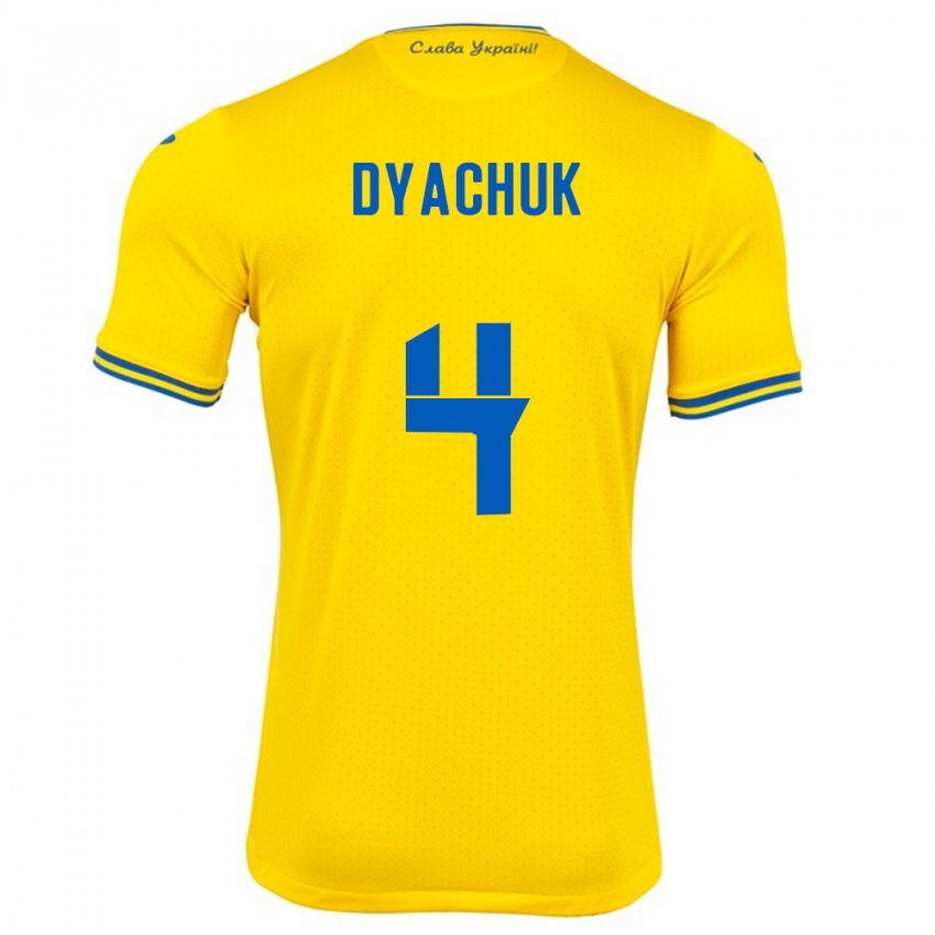 Bambino Maglia Ucraina Maksym Dyachuk #4 Giallo Kit Gara Home 24-26 Maglietta