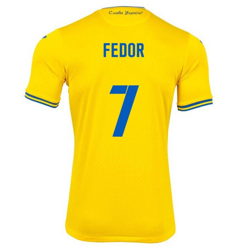 Bambino Maglia Ucraina Oleg Fedor #7 Giallo Kit Gara Home 24-26 Maglietta