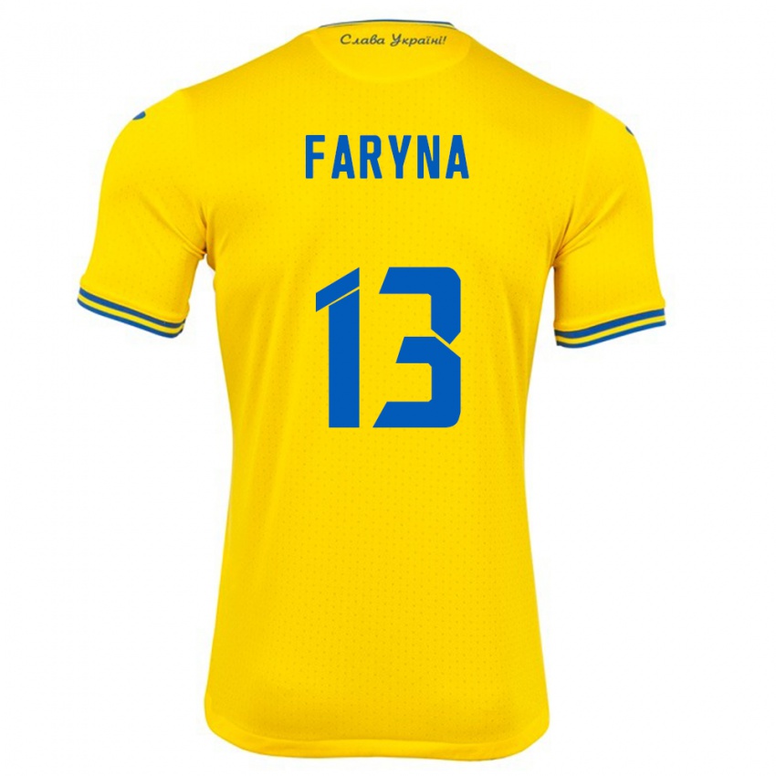 Bambino Maglia Ucraina Maryan Faryna #13 Giallo Kit Gara Home 24-26 Maglietta