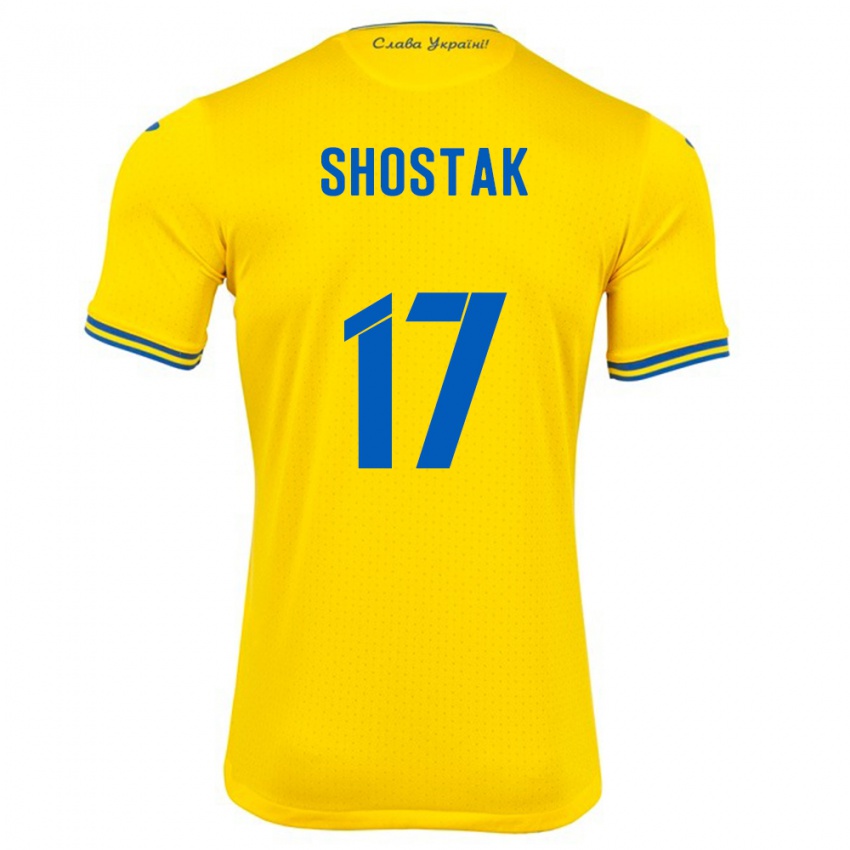 Bambino Maglia Ucraina Denys Shostak #17 Giallo Kit Gara Home 24-26 Maglietta