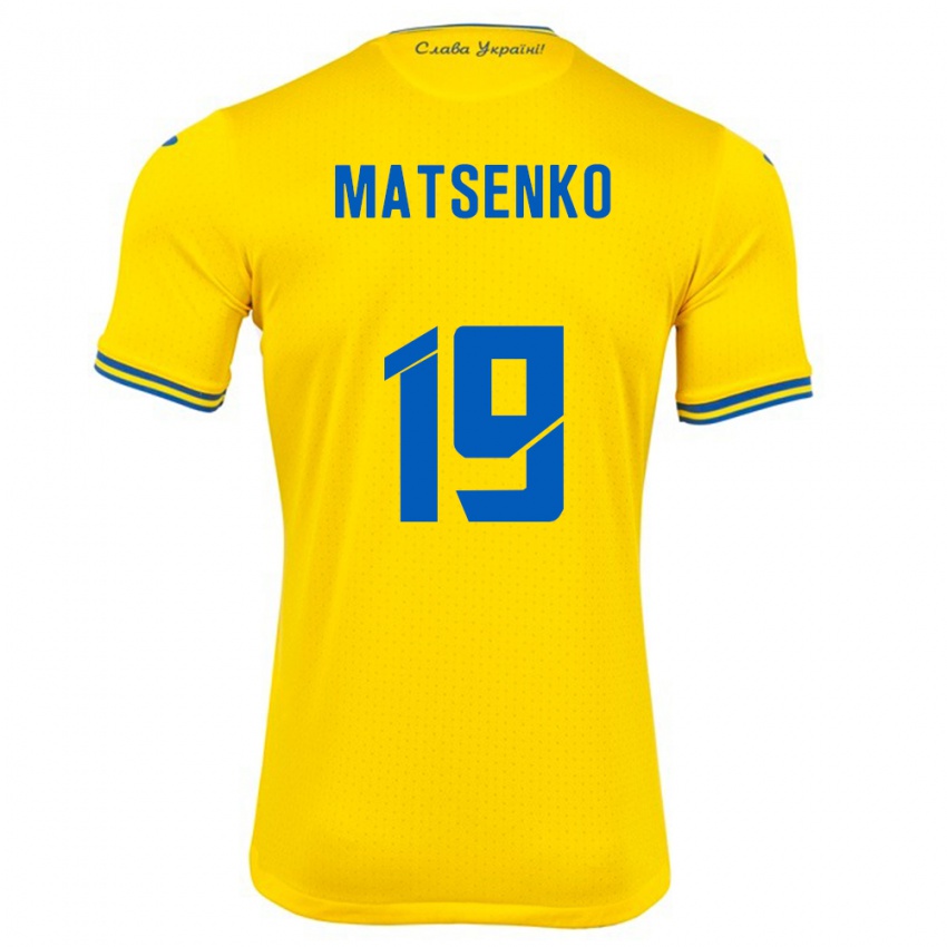 Bambino Maglia Ucraina Yegor Matsenko #19 Giallo Kit Gara Home 24-26 Maglietta