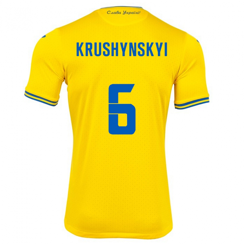 Bambino Maglia Ucraina Borys Krushynskyi #6 Giallo Kit Gara Home 24-26 Maglietta