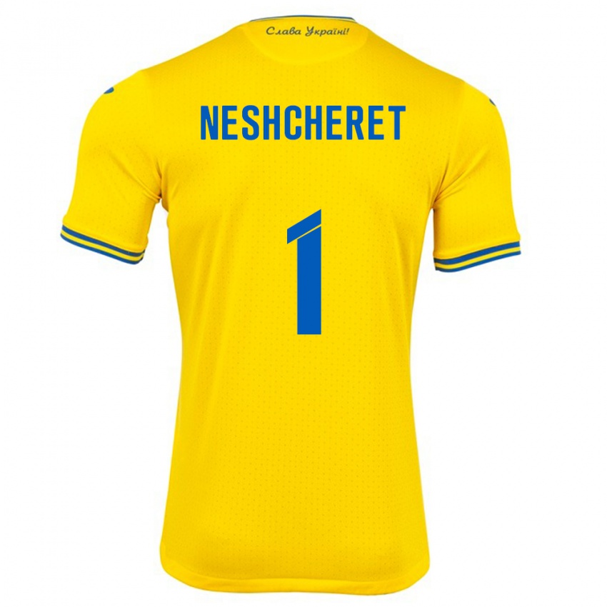 Bambino Maglia Ucraina Ruslan Neshcheret #1 Giallo Kit Gara Home 24-26 Maglietta