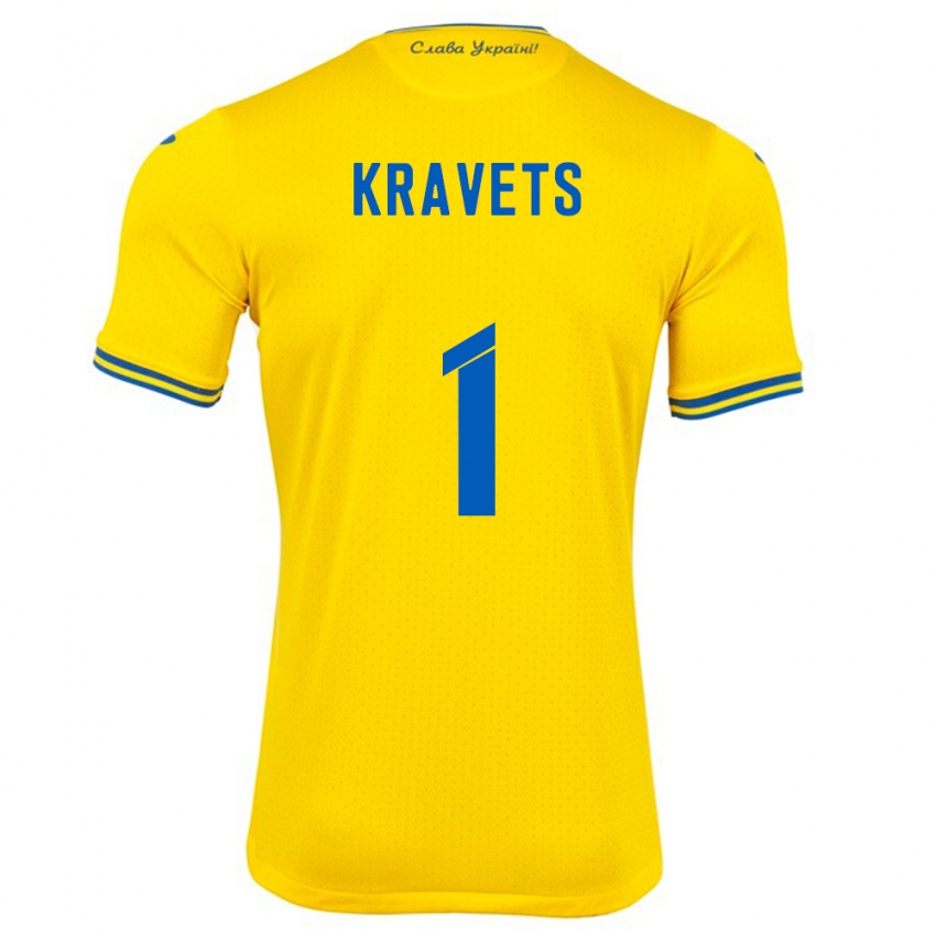 Bambino Maglia Ucraina Vladyslav Kravets #1 Giallo Kit Gara Home 24-26 Maglietta