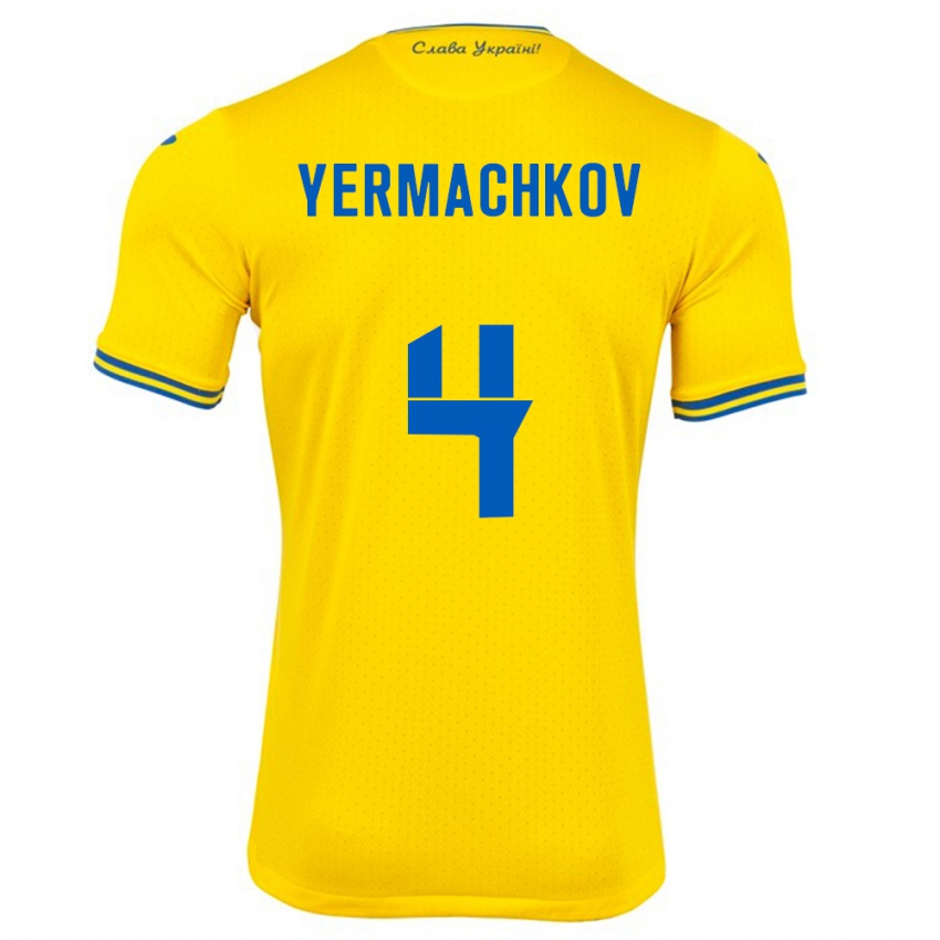 Bambino Maglia Ucraina Ivan Yermachkov #4 Giallo Kit Gara Home 24-26 Maglietta