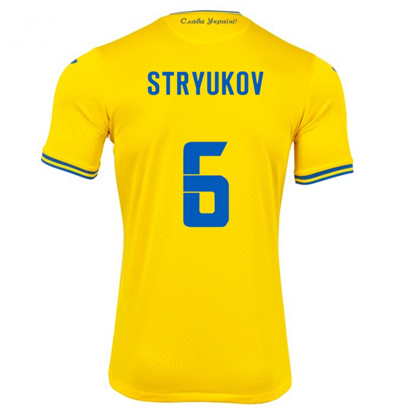 Bambino Maglia Ucraina Maksym Stryukov #6 Giallo Kit Gara Home 24-26 Maglietta