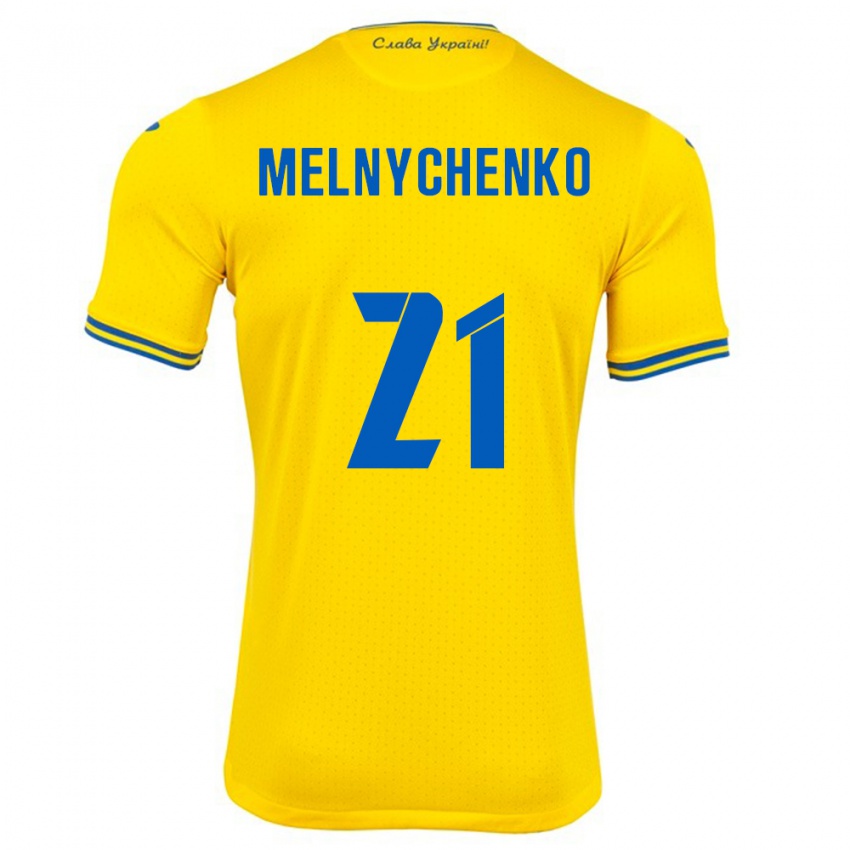 Bambino Maglia Ucraina Maksym Melnychenko #21 Giallo Kit Gara Home 24-26 Maglietta