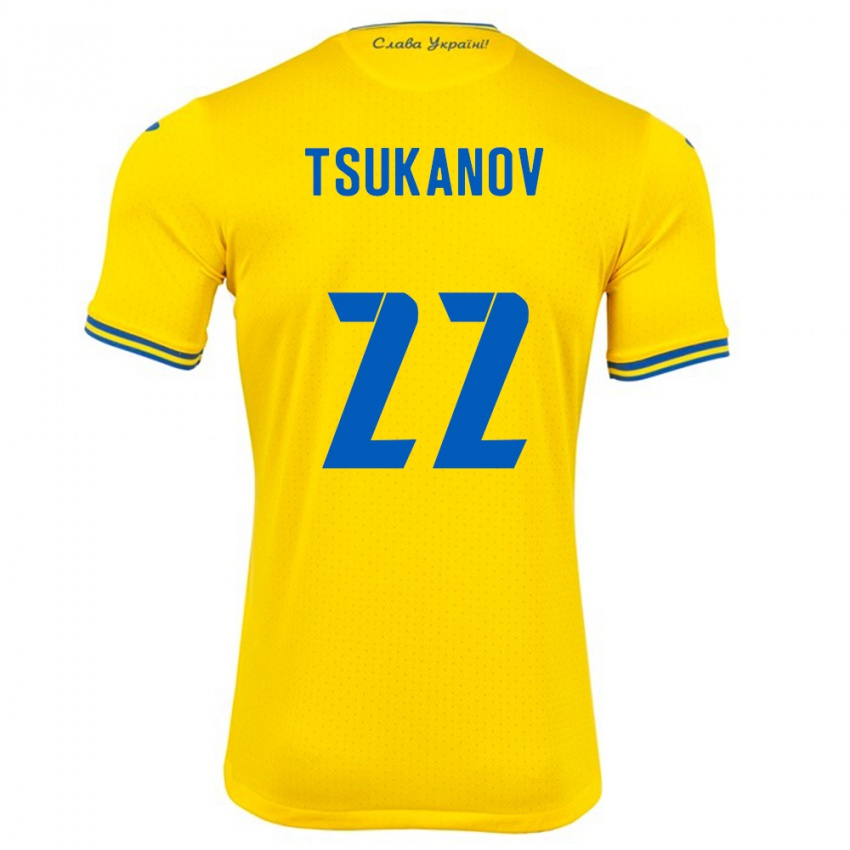 Bambino Maglia Ucraina Viktor Tsukanov #22 Giallo Kit Gara Home 24-26 Maglietta