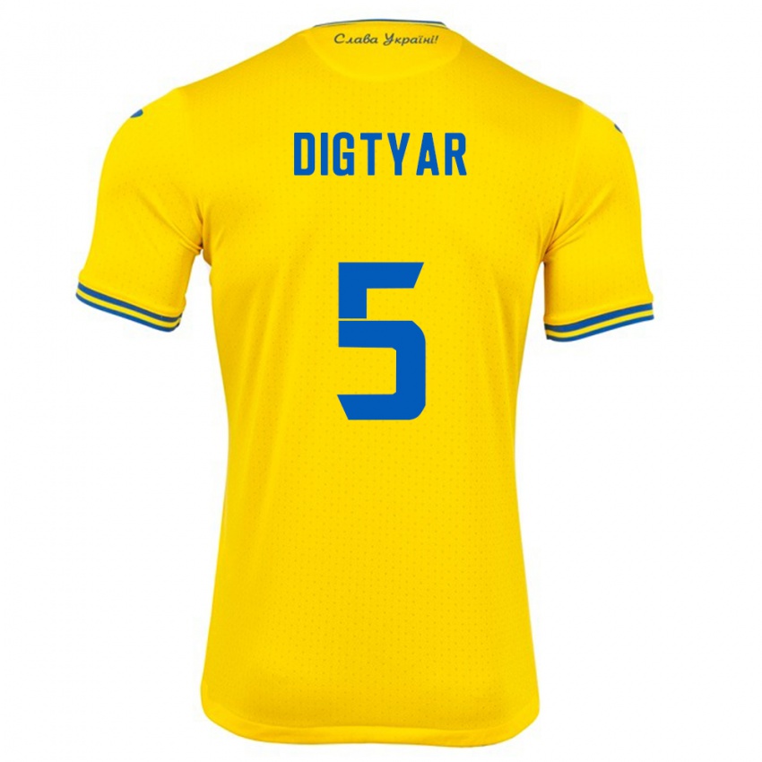 Bambino Maglia Ucraina Kyrylo Digtyar #5 Giallo Kit Gara Home 24-26 Maglietta